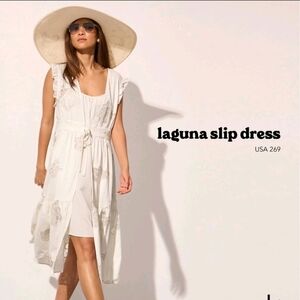 Cabi Laguna Slip Dress Ivory Size Large Tie Front